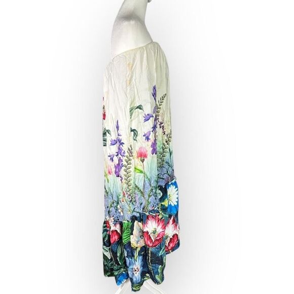 Anthropologie Midi  Dress Women's Med White Blue Floral Strapless Tunic High Low - Picture 6 of 12